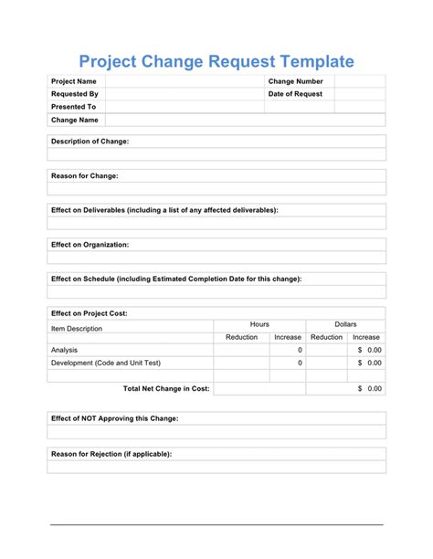 Standard Change Request Form Template Sample