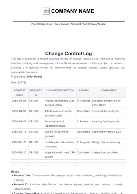Change Control Document Template