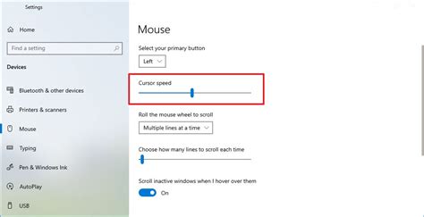 Change Mouse Speed In Windows 10 Settings