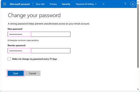 Change Outlook.com Password