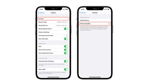 Change file format in iPhone camera settings