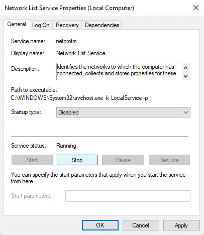 Change the Network List Service Startup Type