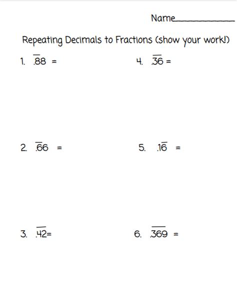 Changing Repeating Decimals To Fractions Worksheets - Worksheets Master