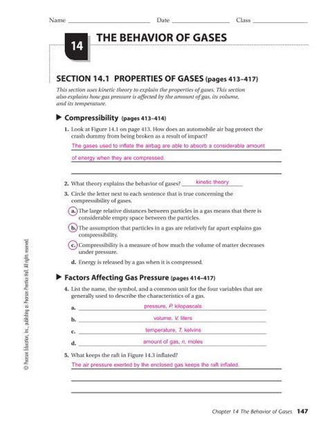 PS0207Behavior of Gases worksheet