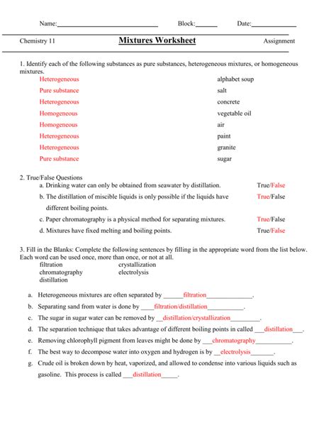 33 Elements Compounds And Mixtures Worksheet Answer Key Worksheet