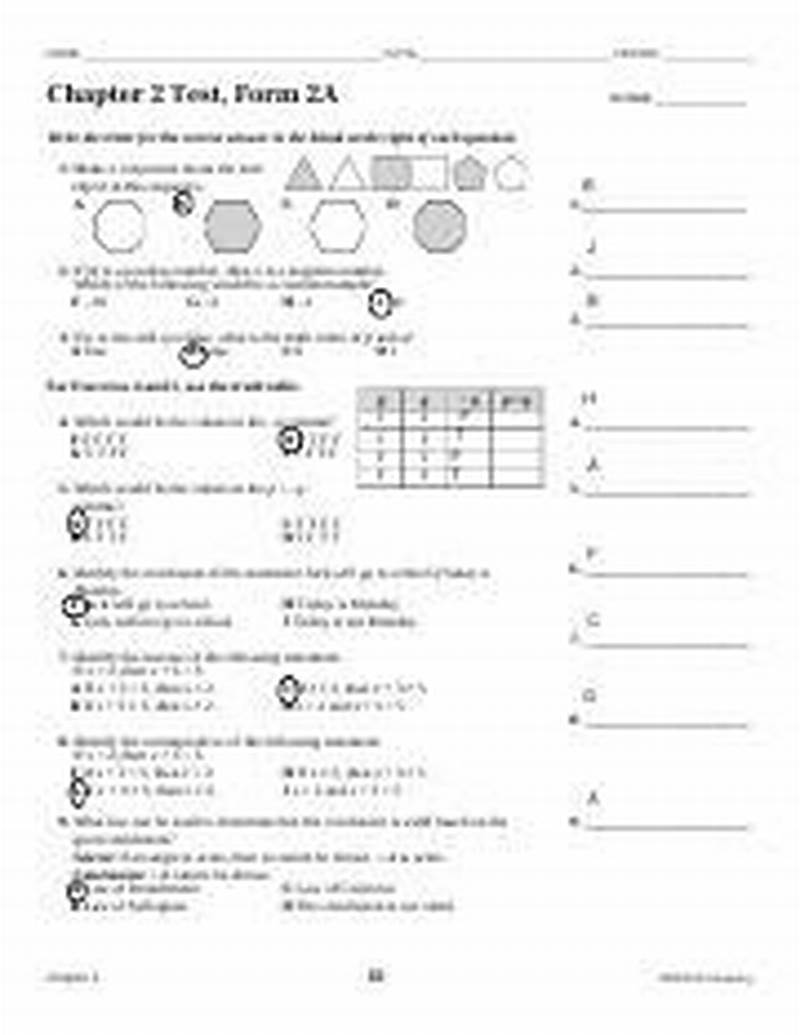 Chapter 2 Test Form 2b Answer Key