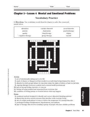 Chapter 5 Mental And Emotional Problems Worksheet Answers