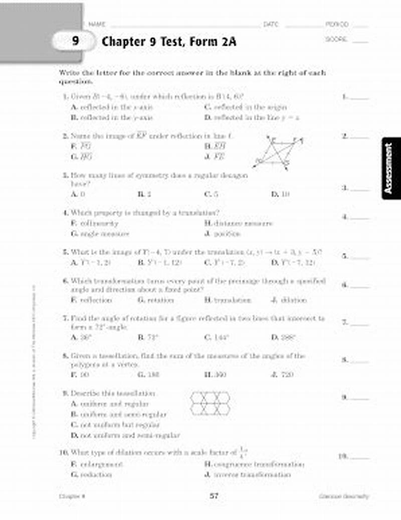Chapter 9 Test Form A Answer Key
