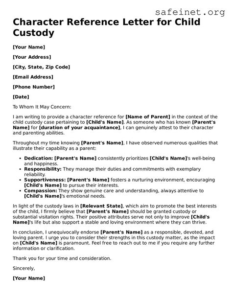 Character Reference Letter Template For Child Custody
