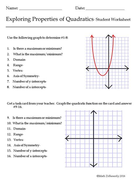 Characteristics Of Quadratic Functions Worksheet - Askworksheet