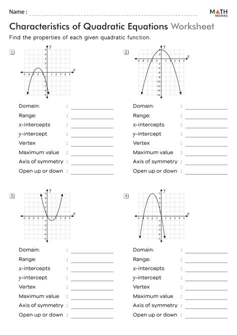 Characteristics Of Quadratic Functions Worksheet - worksheet