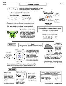 Charge and Electricity Worksheet for 7th - 12th Grade | Lesson Planet