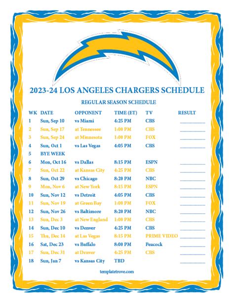 Chargers Schedule 2023 24 Printable