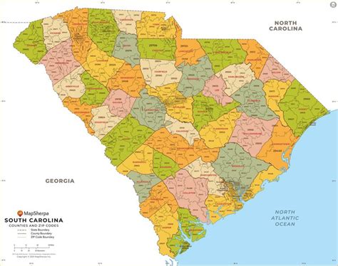 South Carolina zip code and county vector map