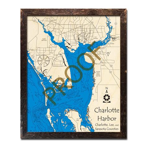 Charlotte Harbor Map Grey Frame Topographic 3D Chart
