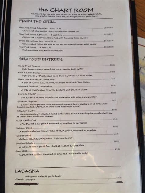 Chart Restaurant Menu