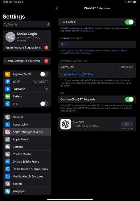 ChatGPT Plus Upgrade Baked into iOS 18.2 Settings app
