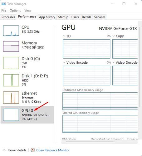 Check Graphics Card (GPU) on Windows 11 via Task Manager