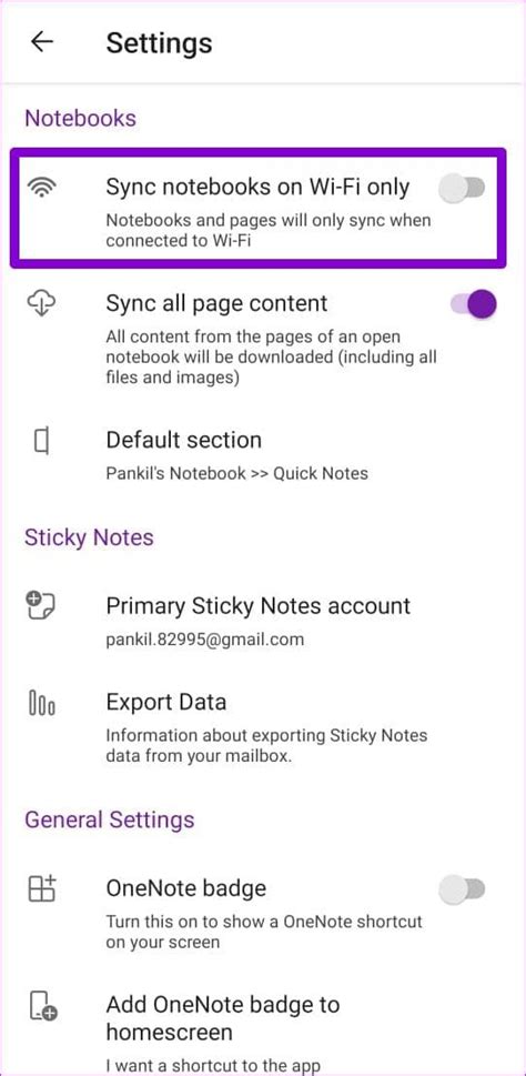 Check OneNote’s Sync Settings