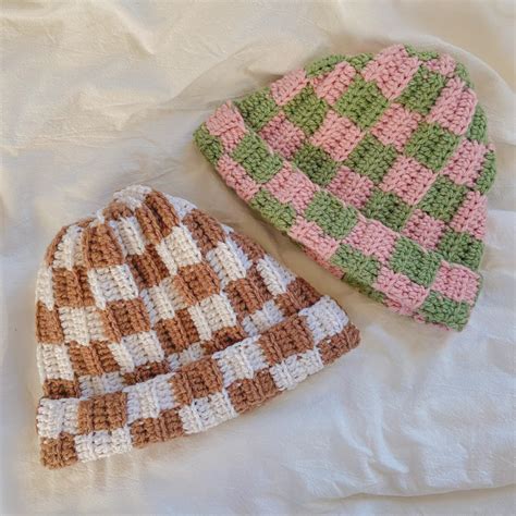 Checkered Crochet Beanie