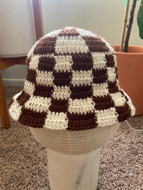 Checkered Crochet Bucket Hat