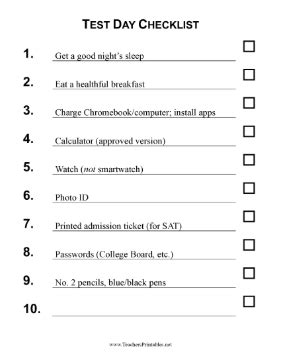Checklist for Test Day
