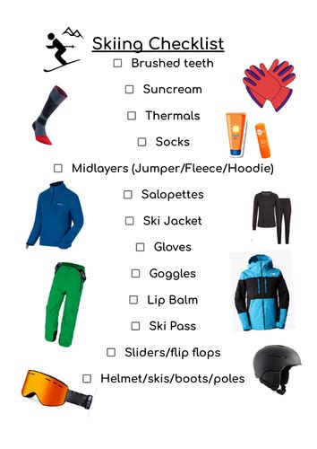 Checklist for skiing