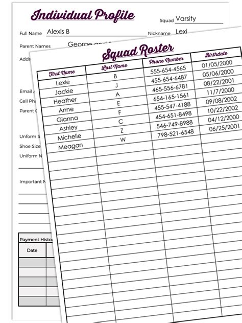 Cheer Roster Template
