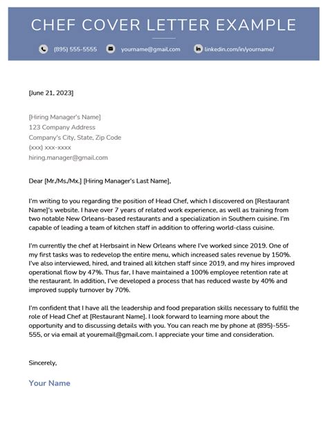 Chef Cover Letter Template