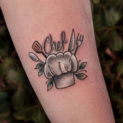 Chef hat tattoo on the forearm. Chef tattoo