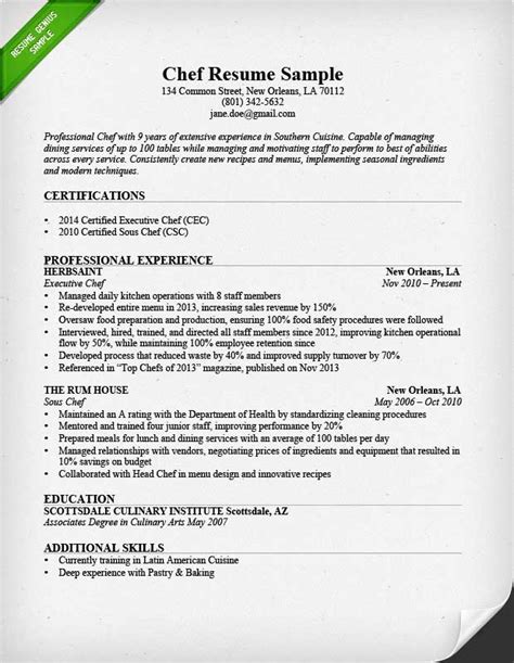Chef Resume Sample