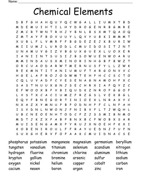 Chemical Elements Word Search Answer Key Printable