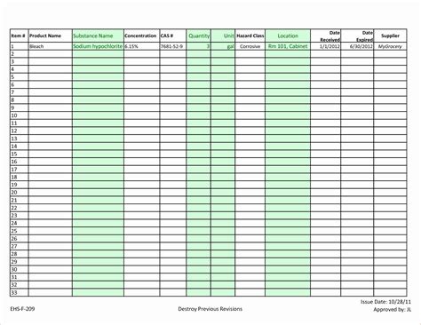 Chemical Inventory Template Excel