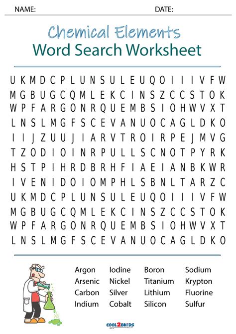 Chemical Elements Word Search Answer Key Printable