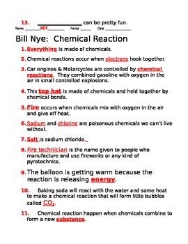Chemical Reactions Bill Nye Worksheet Answers