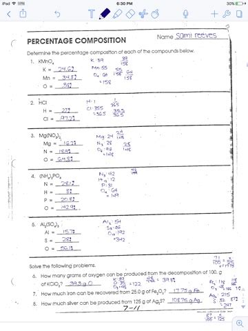 Chemistry Answer Key Chemistry Percent Composition Worksheet