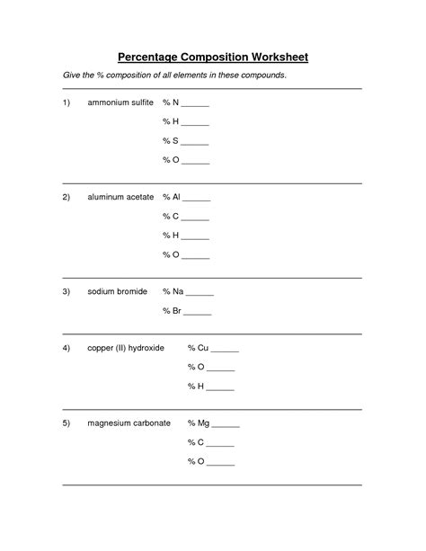 Chemistry Percentage Composition Worksheet