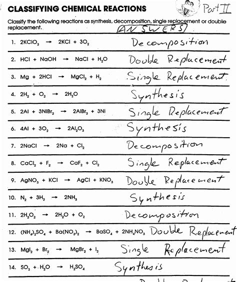 Chemistry Worksheet And Answers