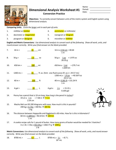 Chemistry Dimensional Analysis Worksheet Answer Key - worksheet