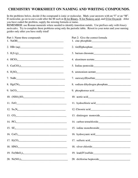 Chemistry Nomenclature Practice Worksheet