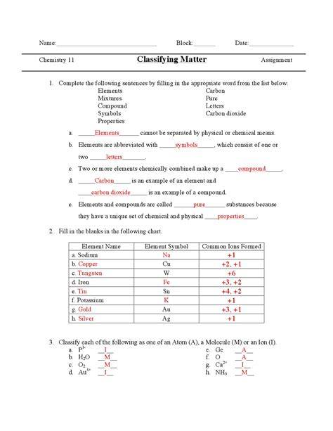 Chemistry Of Life Worksheet 1 Answer Key