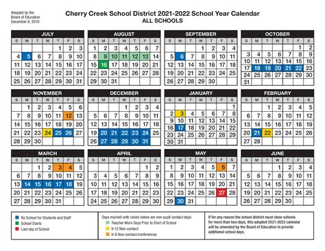 Cherry Creek School District 20212022 Holidays Calendar School