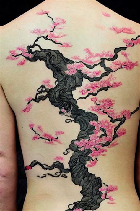 Cherry Blossom Tree Back Tattoo