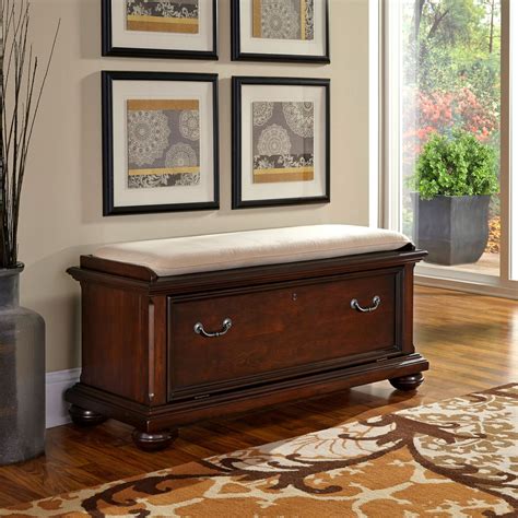 Home Styles Colonial Classic Upholstered Storage Bench Dark Cherry Indoor Benches at Hayneedle