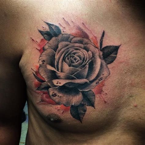 Traditional Rose Tattoo on Chest by Connor Getzlaff