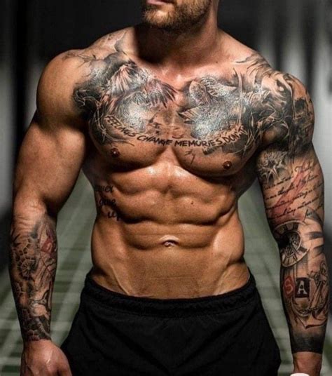 Chest And Arm Sleeve Tattoos