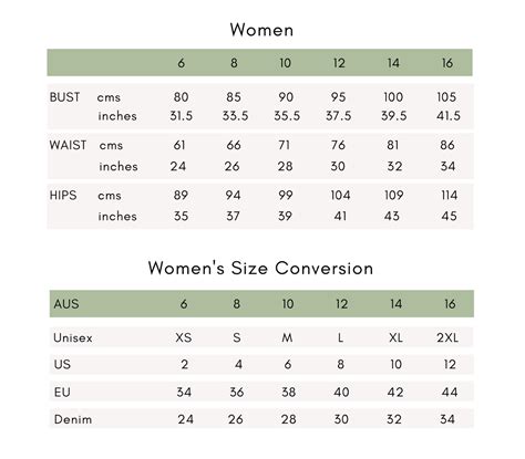 Chest Size Womens Sizing Chart