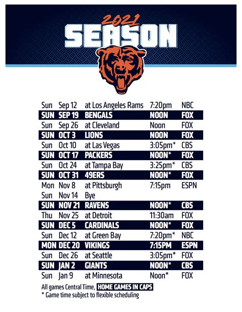 Chicago Bears 20222021 Schedule