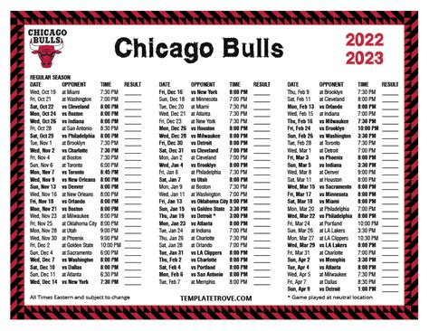 Chicago Bulls Schedule 2022 Printable