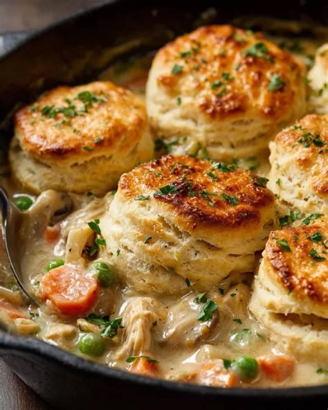 Chicken Pot Pie with Flaky Butter Biscuits